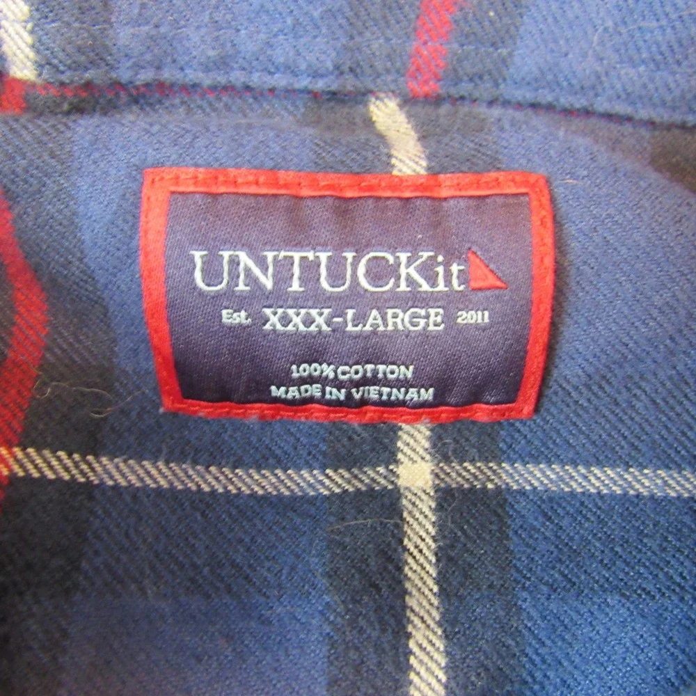 UNTUCKit Flannel Shirt Mens 3XL Blue Plaid Excellent Cotton Button Down Pocket